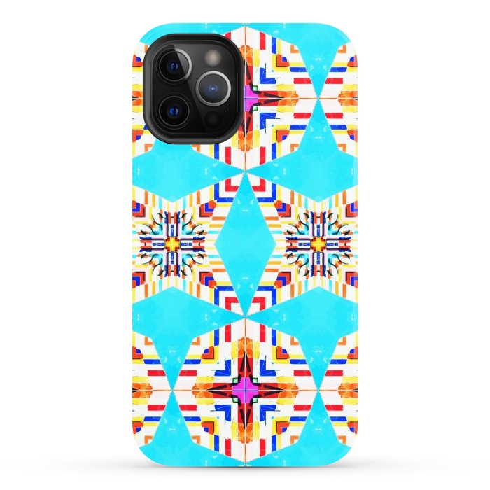 iPhone 12 Pro Max StrongFit Exotic Tiles, Moroccan Teal Kaleidoscope Pattern, Turkish Bohemian Colorful Culture Eclectic Graphic by Uma Prabhakar Gokhale
