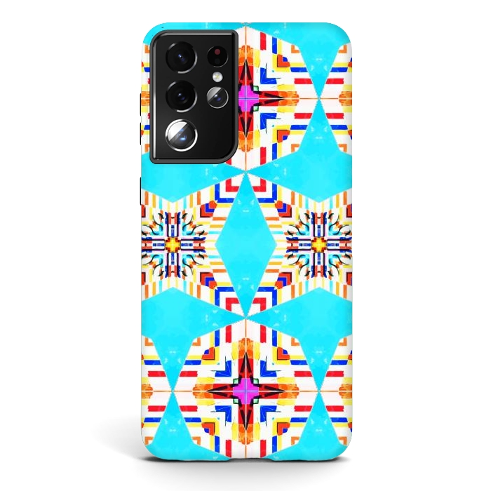 Galaxy S21 ultra StrongFit Exotic Tiles, Moroccan Teal Kaleidoscope Pattern, Turkish Bohemian Colorful Culture Eclectic Graphic by Uma Prabhakar Gokhale