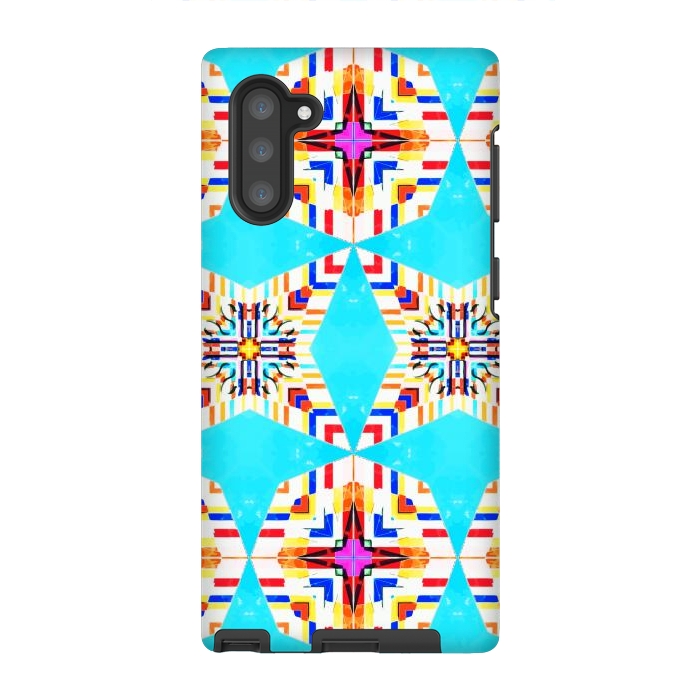 Galaxy Note 10 StrongFit Exotic Tiles, Moroccan Teal Kaleidoscope Pattern, Turkish Bohemian Colorful Culture Eclectic Graphic by Uma Prabhakar Gokhale