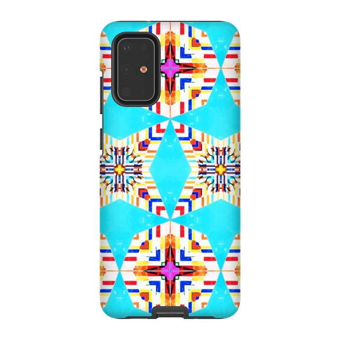 Galaxy S20 Plus StrongFit Exotic Tiles, Moroccan Teal Kaleidoscope Pattern, Turkish Bohemian Colorful Culture Eclectic Graphic by Uma Prabhakar Gokhale