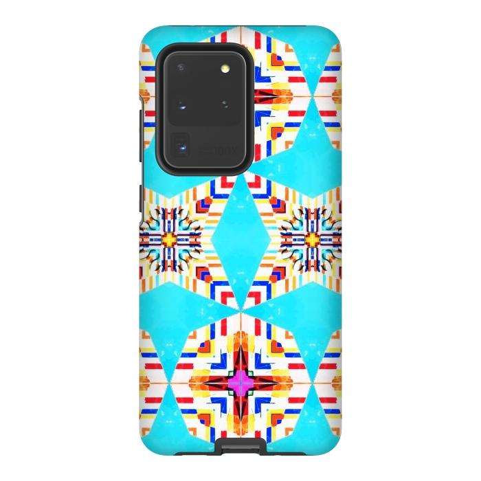 Galaxy S20 Ultra StrongFit Exotic Tiles, Moroccan Teal Kaleidoscope Pattern, Turkish Bohemian Colorful Culture Eclectic Graphic by Uma Prabhakar Gokhale