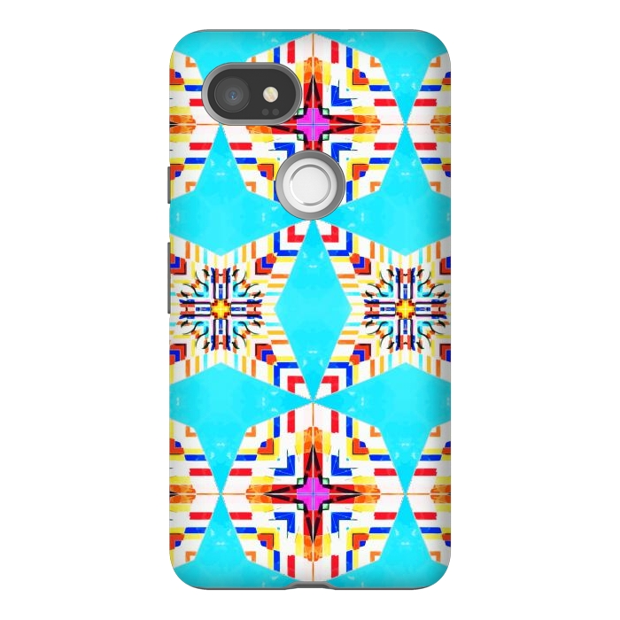 Pixel 2XL StrongFit Exotic Tiles, Moroccan Teal Kaleidoscope Pattern, Turkish Bohemian Colorful Culture Eclectic Graphic by Uma Prabhakar Gokhale