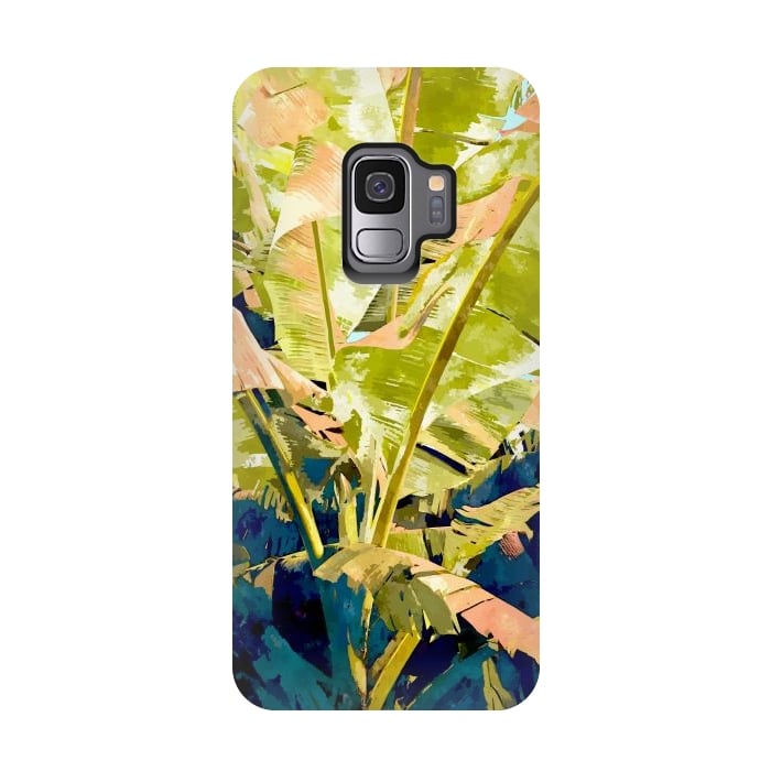 Galaxy S9 StrongFit Blush Banana Tree, Tropical Banana Leaves Painting, Watercolor Nature Jungle Botanical Illustration by Uma Prabhakar Gokhale