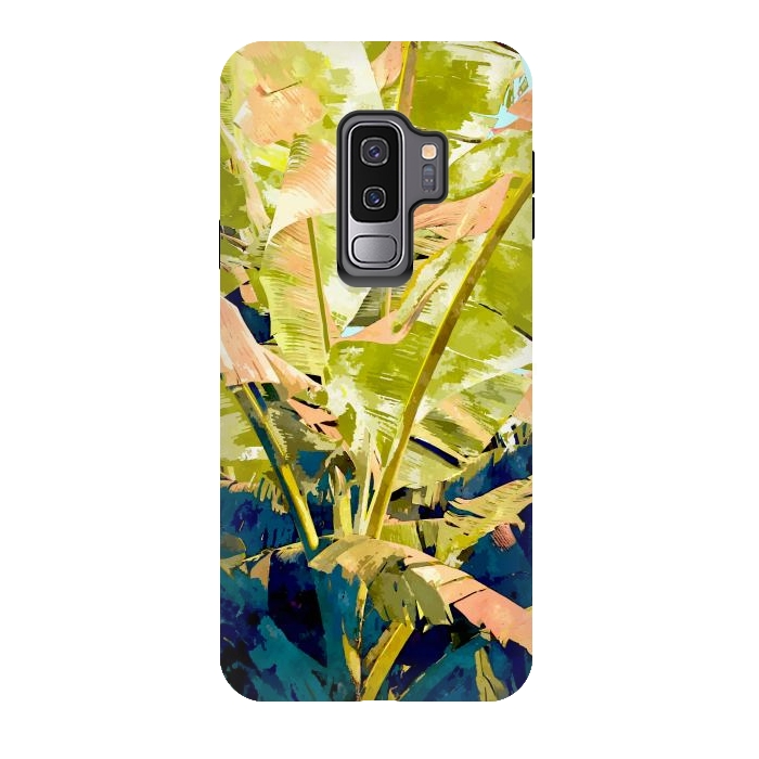 Galaxy S9 plus StrongFit Blush Banana Tree, Tropical Banana Leaves Painting, Watercolor Nature Jungle Botanical Illustration by Uma Prabhakar Gokhale