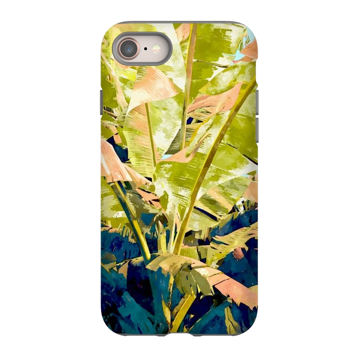 iPhone 8 StrongFit Blush Banana Tree, Tropical Banana Leaves Painting, Watercolor Nature Jungle Botanical Illustration by Uma Prabhakar Gokhale