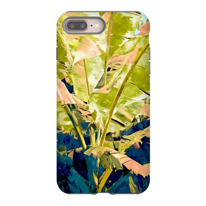 iPhone 8 plus StrongFit Blush Banana Tree, Tropical Banana Leaves Painting, Watercolor Nature Jungle Botanical Illustration by Uma Prabhakar Gokhale