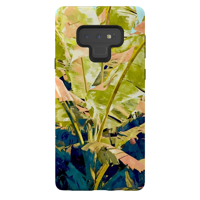 Galaxy Note 9 StrongFit Blush Banana Tree, Tropical Banana Leaves Painting, Watercolor Nature Jungle Botanical Illustration by Uma Prabhakar Gokhale