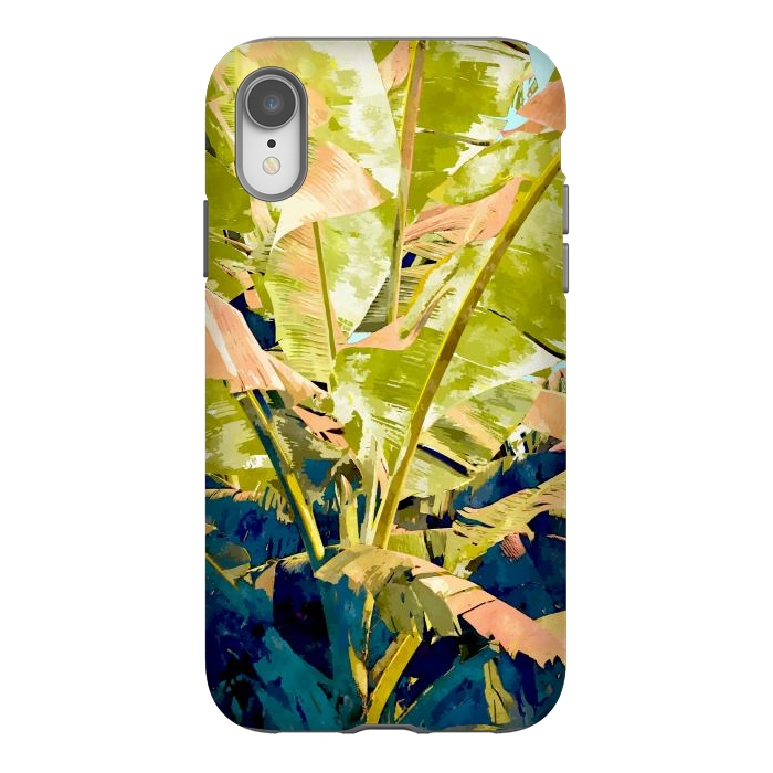 iPhone Xr StrongFit Blush Banana Tree, Tropical Banana Leaves Painting, Watercolor Nature Jungle Botanical Illustration by Uma Prabhakar Gokhale