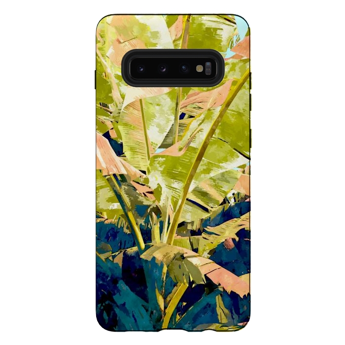Galaxy S10 plus StrongFit Blush Banana Tree, Tropical Banana Leaves Painting, Watercolor Nature Jungle Botanical Illustration by Uma Prabhakar Gokhale