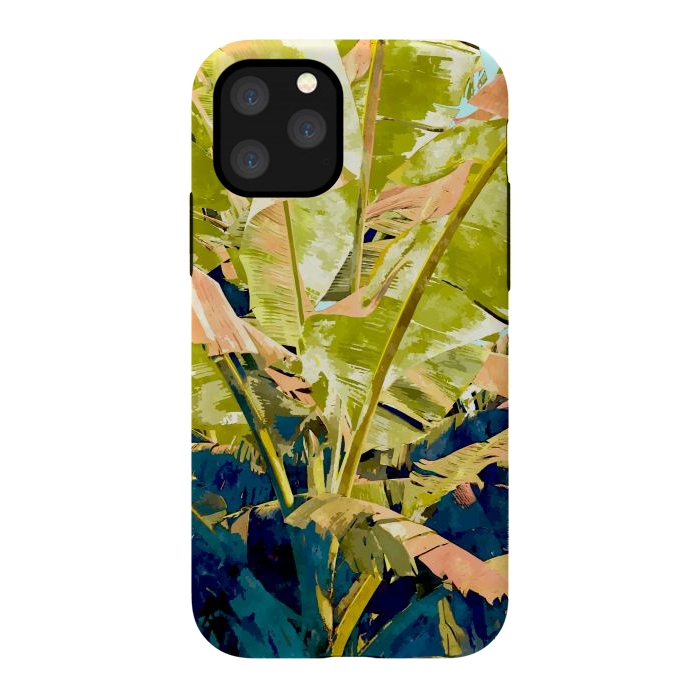 iPhone 11 Pro StrongFit Blush Banana Tree, Tropical Banana Leaves Painting, Watercolor Nature Jungle Botanical Illustration by Uma Prabhakar Gokhale