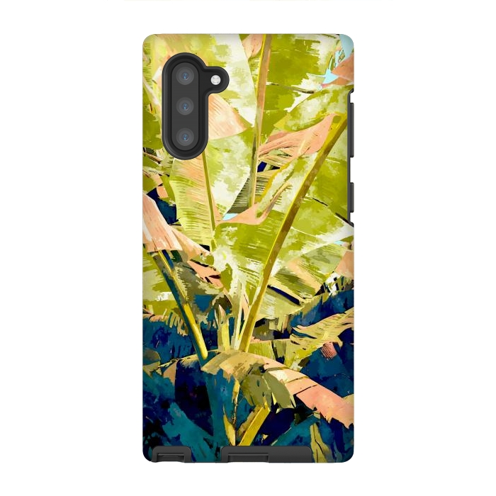 Galaxy Note 10 StrongFit Blush Banana Tree, Tropical Banana Leaves Painting, Watercolor Nature Jungle Botanical Illustration by Uma Prabhakar Gokhale