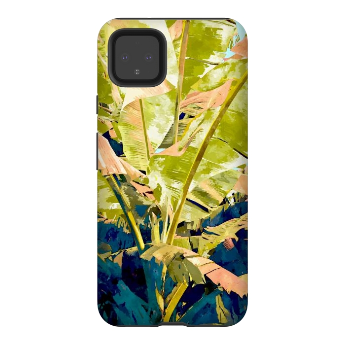 Pixel 4XL StrongFit Blush Banana Tree, Tropical Banana Leaves Painting, Watercolor Nature Jungle Botanical Illustration by Uma Prabhakar Gokhale