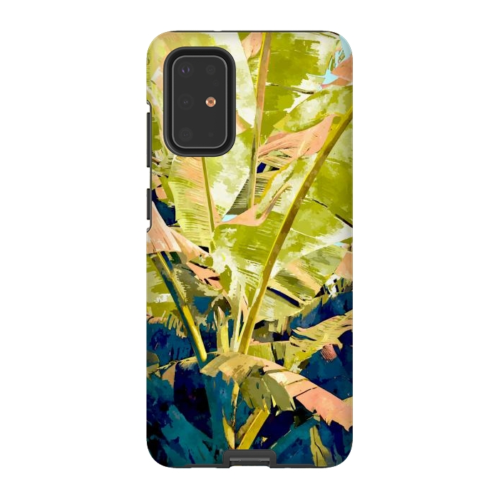 Galaxy S20 Plus StrongFit Blush Banana Tree, Tropical Banana Leaves Painting, Watercolor Nature Jungle Botanical Illustration by Uma Prabhakar Gokhale