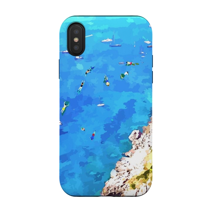 iPhone Xs / X StrongFit Capri Island, Italy Tropical Travel, Nature Landscape Painting, Ocean Beach Summer Illustration by Uma Prabhakar Gokhale