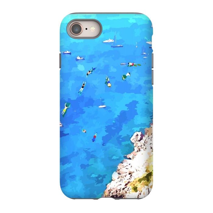 iPhone 8 StrongFit Capri Island, Italy Tropical Travel, Nature Landscape Painting, Ocean Beach Summer Illustration by Uma Prabhakar Gokhale