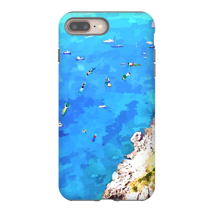 iPhone 8 plus StrongFit Capri Island, Italy Tropical Travel, Nature Landscape Painting, Ocean Beach Summer Illustration by Uma Prabhakar Gokhale