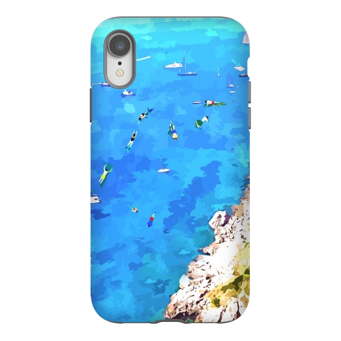iPhone Xr StrongFit Capri Island, Italy Tropical Travel, Nature Landscape Painting, Ocean Beach Summer Illustration by Uma Prabhakar Gokhale