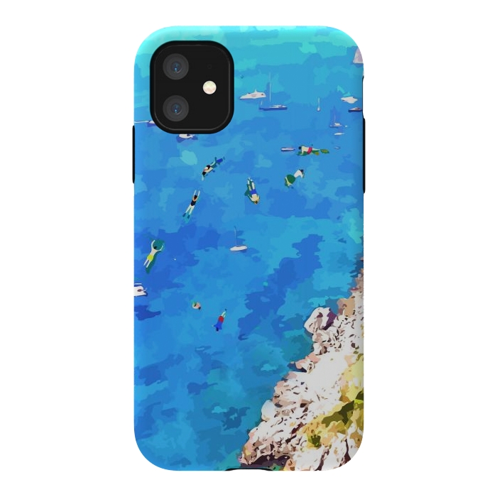 iPhone 11 StrongFit Capri Island, Italy Tropical Travel, Nature Landscape Painting, Ocean Beach Summer Illustration by Uma Prabhakar Gokhale