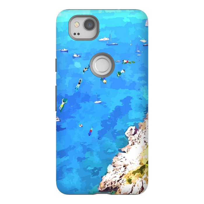 Pixel 2 StrongFit Capri Island, Italy Tropical Travel, Nature Landscape Painting, Ocean Beach Summer Illustration by Uma Prabhakar Gokhale