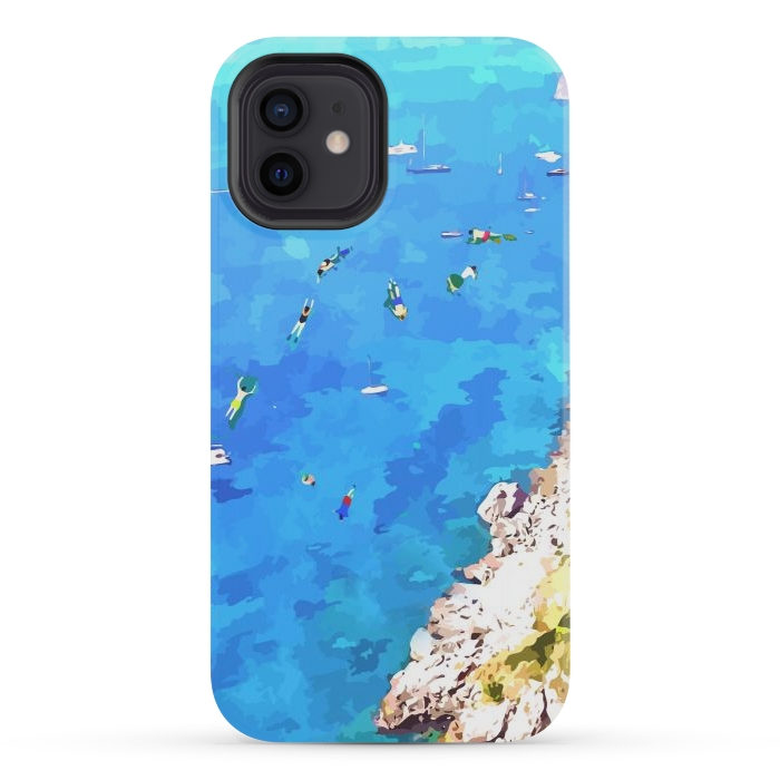 iPhone 12 mini StrongFit Capri Island, Italy Tropical Travel, Nature Landscape Painting, Ocean Beach Summer Illustration by Uma Prabhakar Gokhale