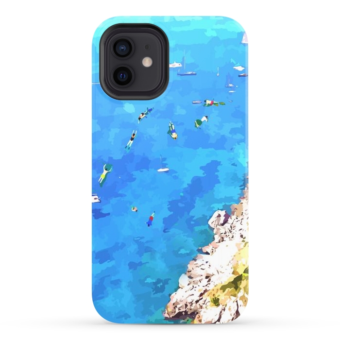 iPhone 12 StrongFit Capri Island, Italy Tropical Travel, Nature Landscape Painting, Ocean Beach Summer Illustration by Uma Prabhakar Gokhale