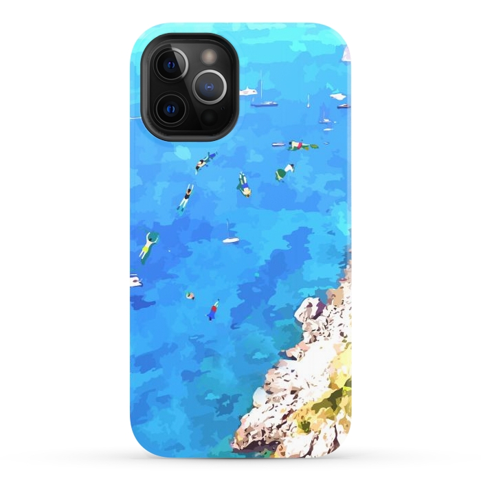 iPhone 12 Pro StrongFit Capri Island, Italy Tropical Travel, Nature Landscape Painting, Ocean Beach Summer Illustration by Uma Prabhakar Gokhale