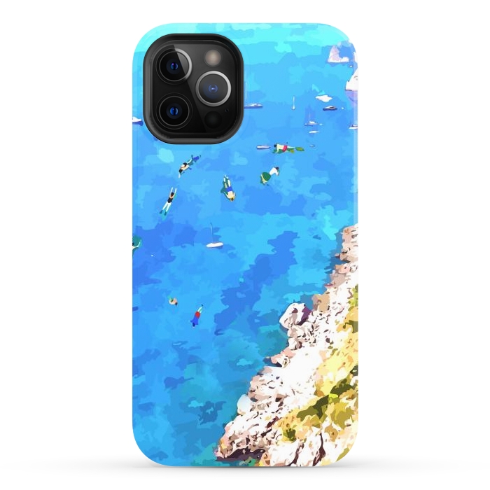 iPhone 12 Pro Max StrongFit Capri Island, Italy Tropical Travel, Nature Landscape Painting, Ocean Beach Summer Illustration by Uma Prabhakar Gokhale