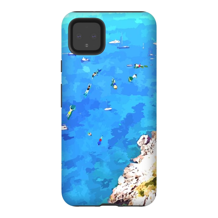 Pixel 4XL StrongFit Capri Island, Italy Tropical Travel, Nature Landscape Painting, Ocean Beach Summer Illustration by Uma Prabhakar Gokhale