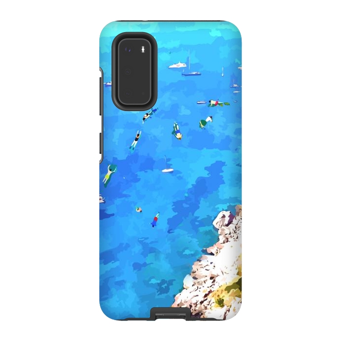 Galaxy S20 StrongFit Capri Island, Italy Tropical Travel, Nature Landscape Painting, Ocean Beach Summer Illustration by Uma Prabhakar Gokhale