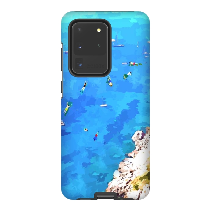 Galaxy S20 Ultra StrongFit Capri Island, Italy Tropical Travel, Nature Landscape Painting, Ocean Beach Summer Illustration by Uma Prabhakar Gokhale