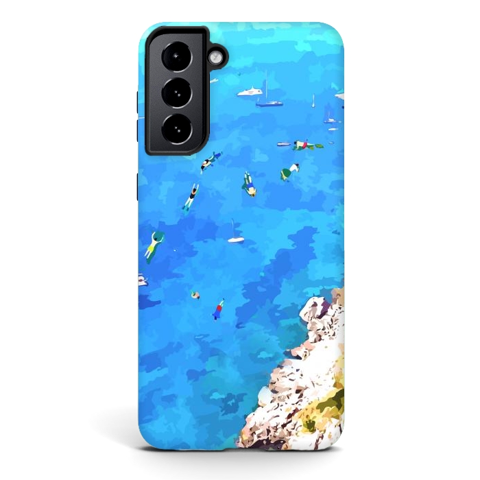 Galaxy S21 plus StrongFit Capri Island, Italy Tropical Travel, Nature Landscape Painting, Ocean Beach Summer Illustration by Uma Prabhakar Gokhale