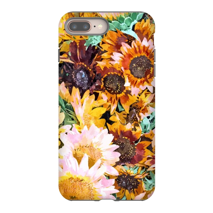iPhone 7 plus StrongFit Summer Sunflowers, Modern Bohemian Urban Jungle Painting, Botanical Floral Blush Garden Nature by Uma Prabhakar Gokhale