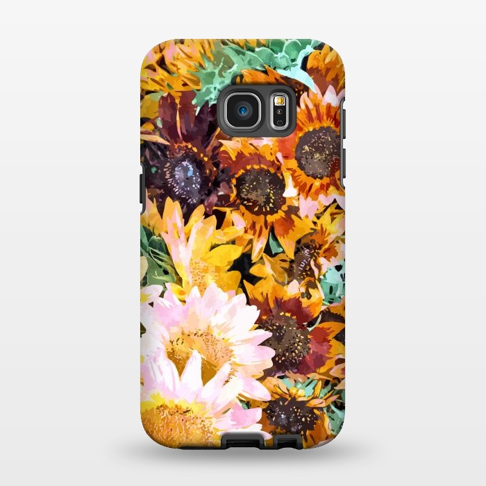 Galaxy S7 EDGE StrongFit Summer Sunflowers, Modern Bohemian Urban Jungle Painting, Botanical Floral Blush Garden Nature by Uma Prabhakar Gokhale