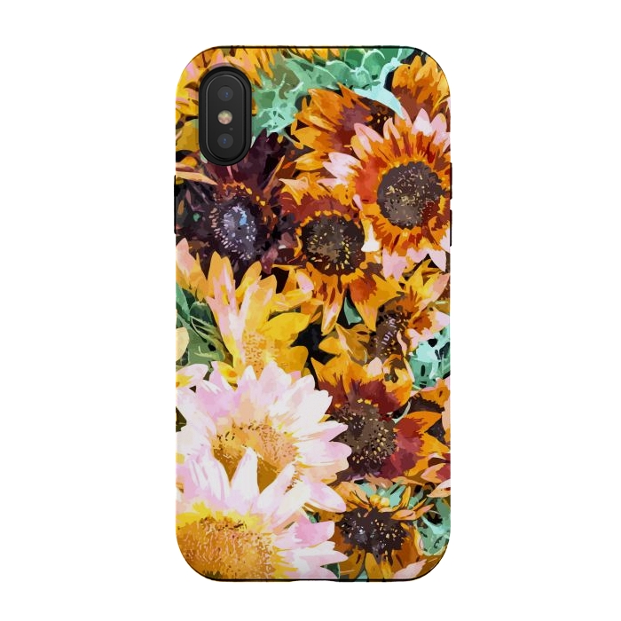 iPhone Xs / X StrongFit Summer Sunflowers, Modern Bohemian Urban Jungle Painting, Botanical Floral Blush Garden Nature by Uma Prabhakar Gokhale