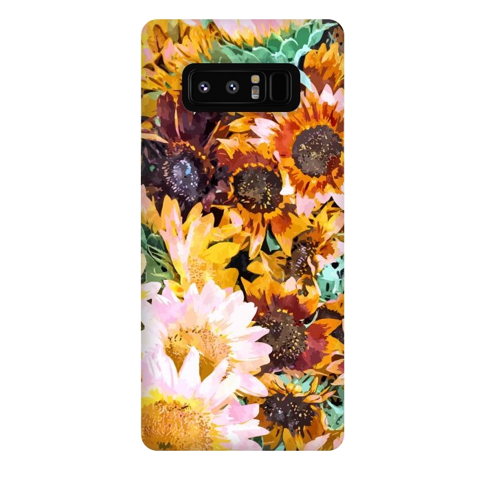 Galaxy Note 8 StrongFit Summer Sunflowers, Modern Bohemian Urban Jungle Painting, Botanical Floral Blush Garden Nature by Uma Prabhakar Gokhale
