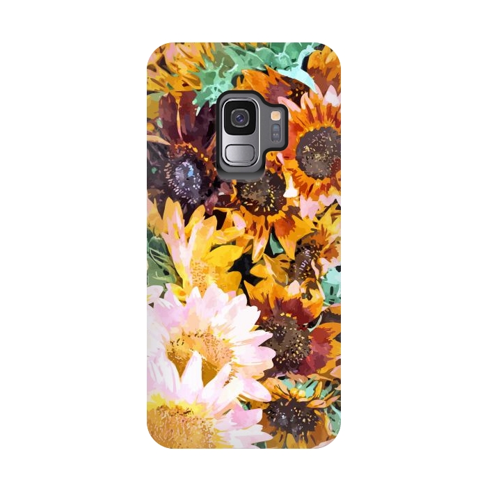 Galaxy S9 StrongFit Summer Sunflowers, Modern Bohemian Urban Jungle Painting, Botanical Floral Blush Garden Nature by Uma Prabhakar Gokhale