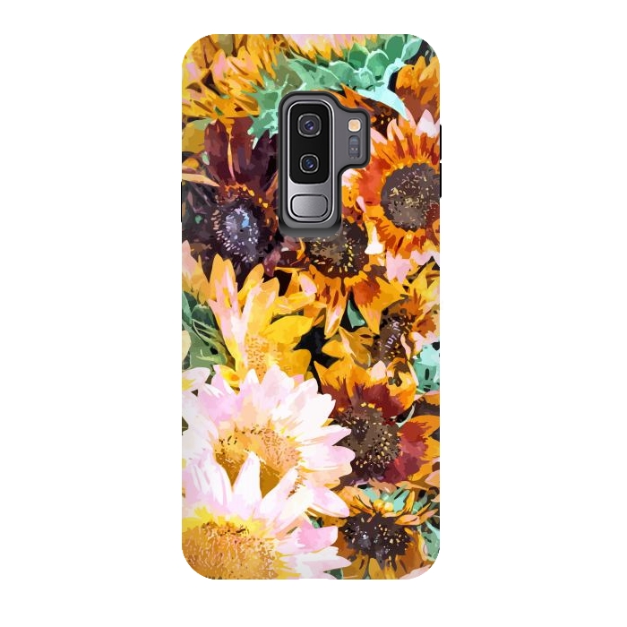 Galaxy S9 plus StrongFit Summer Sunflowers, Modern Bohemian Urban Jungle Painting, Botanical Floral Blush Garden Nature by Uma Prabhakar Gokhale