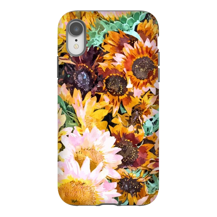 iPhone Xr StrongFit Summer Sunflowers, Modern Bohemian Urban Jungle Painting, Botanical Floral Blush Garden Nature by Uma Prabhakar Gokhale