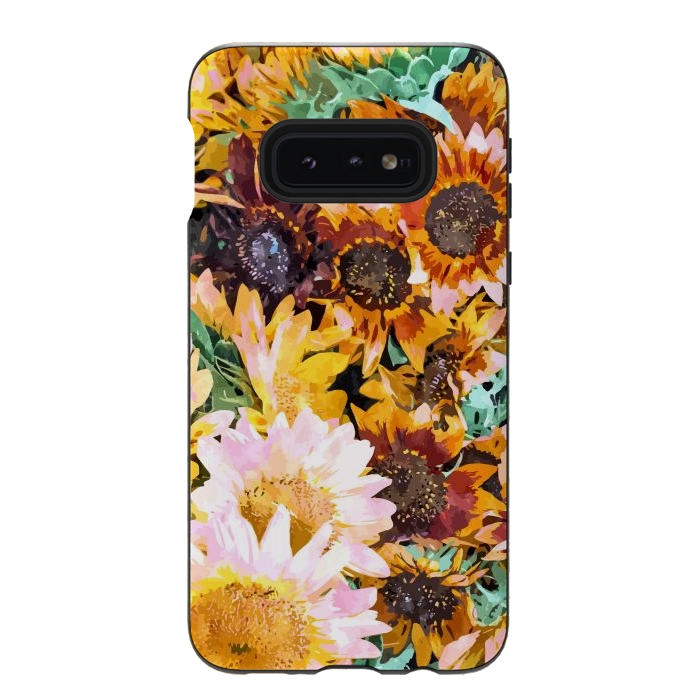Galaxy S10e StrongFit Summer Sunflowers, Modern Bohemian Urban Jungle Painting, Botanical Floral Blush Garden Nature by Uma Prabhakar Gokhale