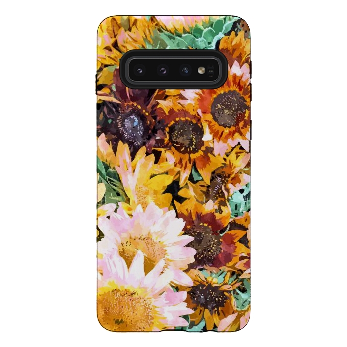 Galaxy S10 StrongFit Summer Sunflowers, Modern Bohemian Urban Jungle Painting, Botanical Floral Blush Garden Nature by Uma Prabhakar Gokhale