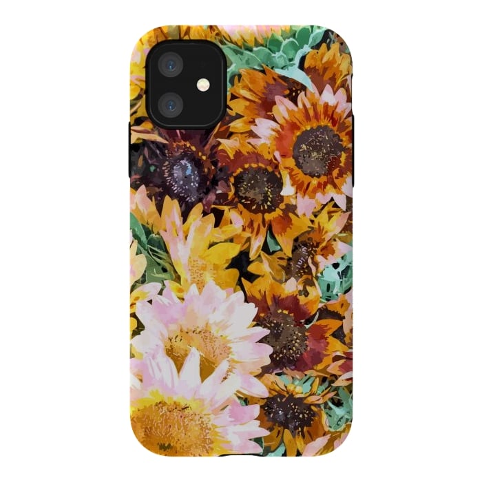 iPhone 11 StrongFit Summer Sunflowers, Modern Bohemian Urban Jungle Painting, Botanical Floral Blush Garden Nature by Uma Prabhakar Gokhale