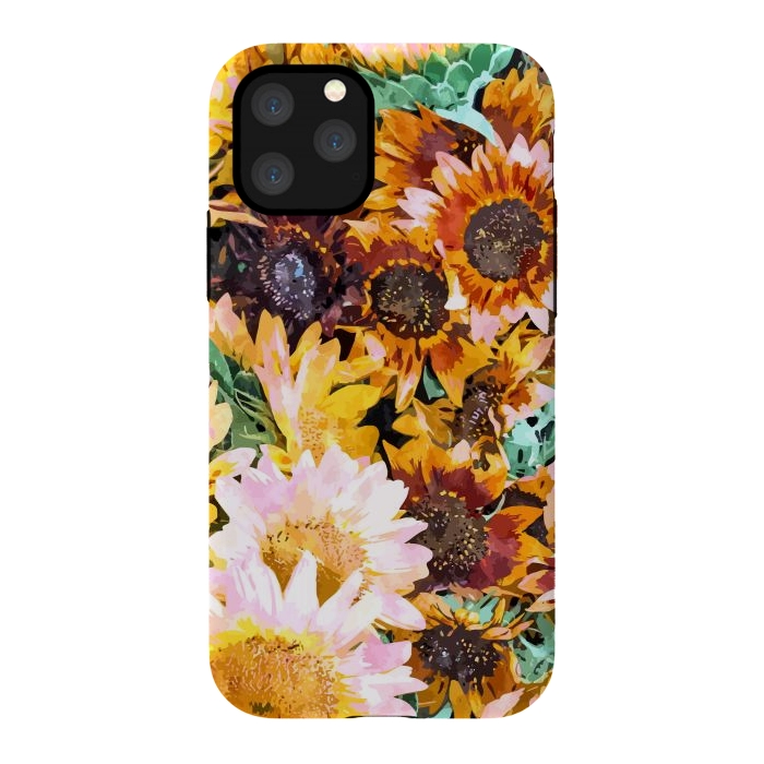 iPhone 11 Pro StrongFit Summer Sunflowers, Modern Bohemian Urban Jungle Painting, Botanical Floral Blush Garden Nature by Uma Prabhakar Gokhale