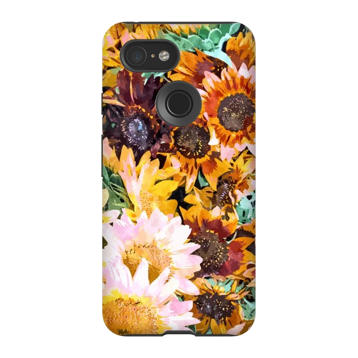Pixel 3 StrongFit Summer Sunflowers, Modern Bohemian Urban Jungle Painting, Botanical Floral Blush Garden Nature by Uma Prabhakar Gokhale