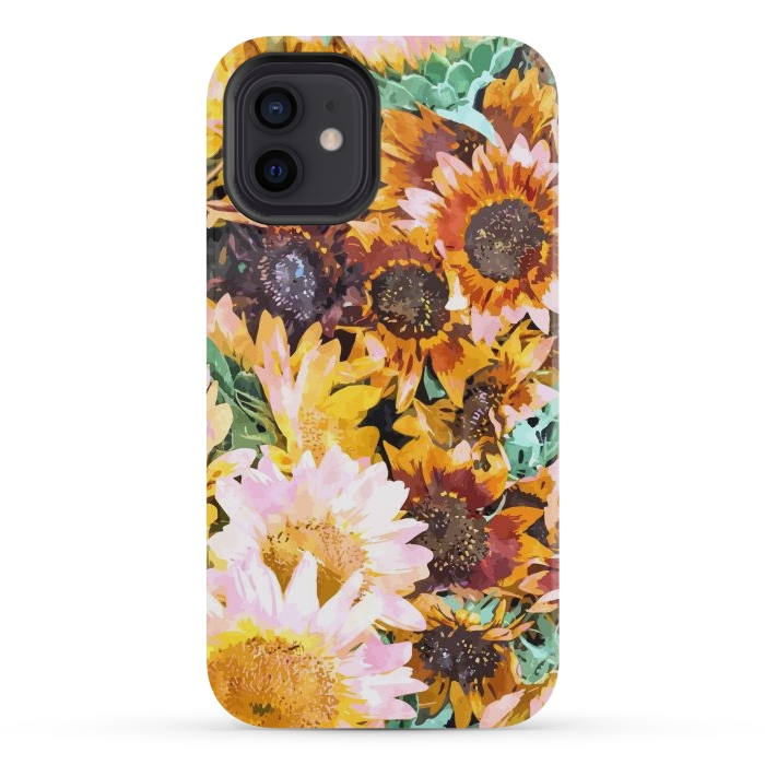 iPhone 12 mini StrongFit Summer Sunflowers, Modern Bohemian Urban Jungle Painting, Botanical Floral Blush Garden Nature by Uma Prabhakar Gokhale