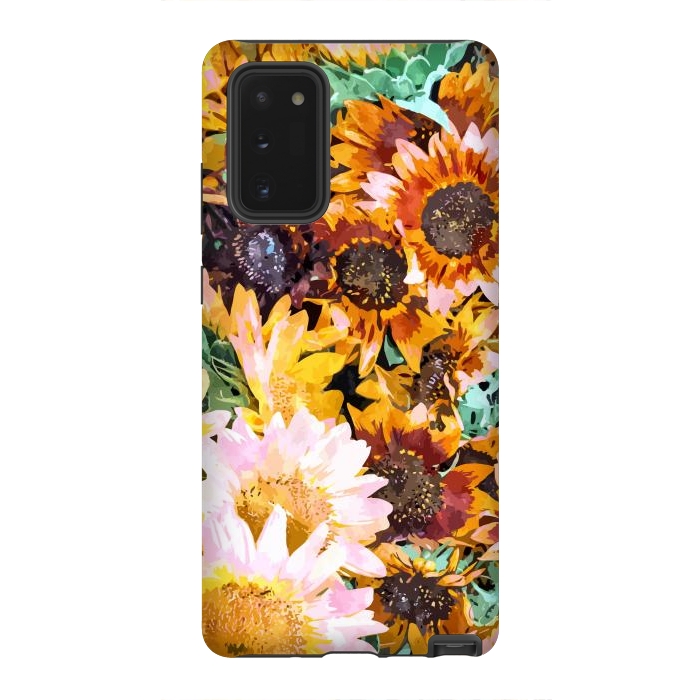 Galaxy Note 20 StrongFit Summer Sunflowers, Modern Bohemian Urban Jungle Painting, Botanical Floral Blush Garden Nature by Uma Prabhakar Gokhale