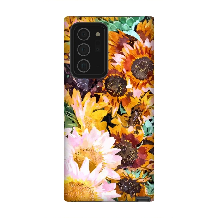Galaxy Note 20 Ultra StrongFit Summer Sunflowers, Modern Bohemian Urban Jungle Painting, Botanical Floral Blush Garden Nature by Uma Prabhakar Gokhale