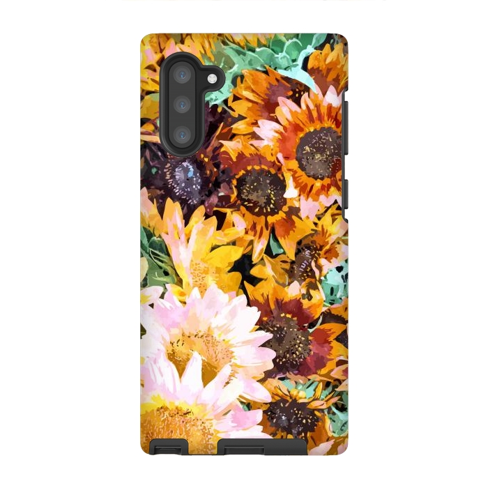Galaxy Note 10 StrongFit Summer Sunflowers, Modern Bohemian Urban Jungle Painting, Botanical Floral Blush Garden Nature by Uma Prabhakar Gokhale