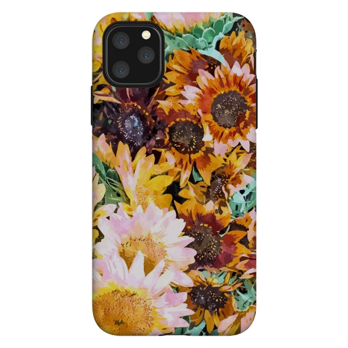 iPhone 11 Pro Max StrongFit Summer Sunflowers, Modern Bohemian Urban Jungle Painting, Botanical Floral Blush Garden Nature by Uma Prabhakar Gokhale