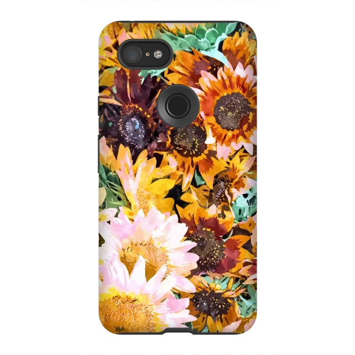 Pixel 3XL StrongFit Summer Sunflowers, Modern Bohemian Urban Jungle Painting, Botanical Floral Blush Garden Nature by Uma Prabhakar Gokhale
