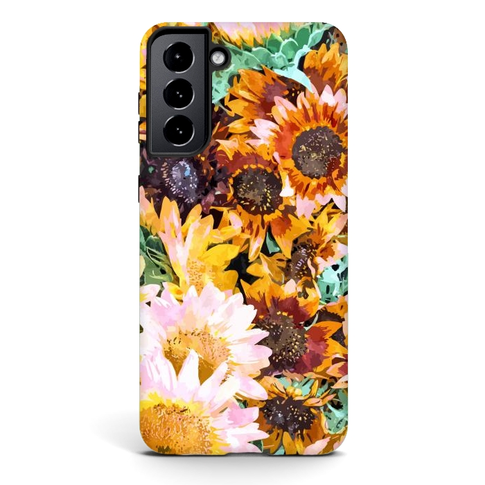 Galaxy S21 plus StrongFit Summer Sunflowers, Modern Bohemian Urban Jungle Painting, Botanical Floral Blush Garden Nature by Uma Prabhakar Gokhale